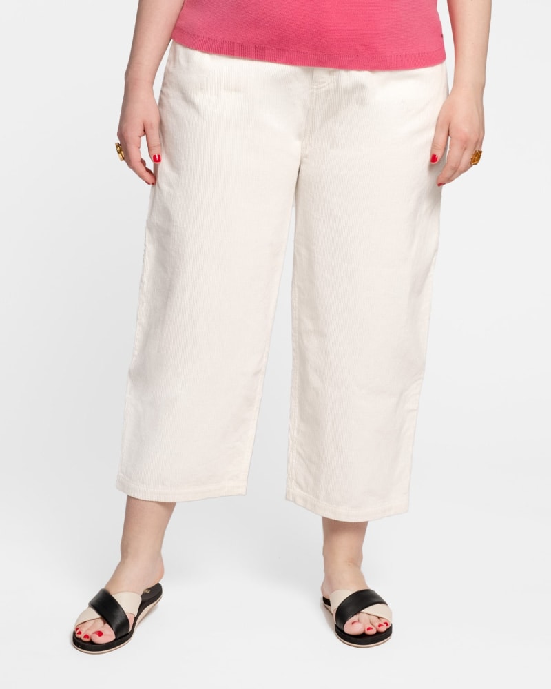 Front of a model wearing a size 16 Jane Corduroy Pant White in White by Frances Valentine. | dia_product_style_image_id:242832